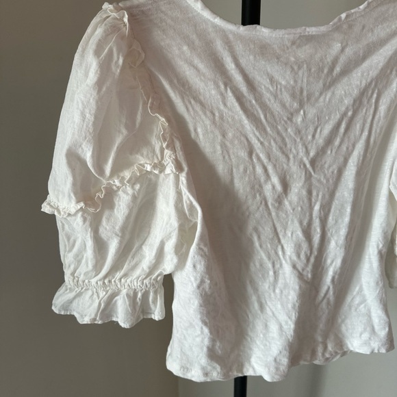 Anthropologie White Puff Sleeve Ruched Blouse - Picture 7 of 13